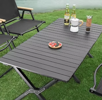 Table de camping pliable portable en acier haute teneur en carbone, table de pique-nique et de barbecue d'extérieur