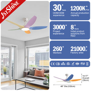 1stshine Ventilateur de plafond LED silencieux à faible bruit 5 pales 48 pouces ventilateur de plafond coloré avec télécommande à 6 vitesses - Product Image 3