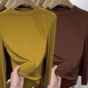 Women Long Sleeve Thermal Base Layer Top Stand Collar Warm Plus Size Autumn Wear Mustard Yellow Coffee Black White Olive Green - Product Image 1