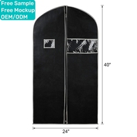 Housse de vêtement pliable en tissu non tissé avec logo personnalisé imprimé, sac de voyage noir pour vêtements avec fenêtre transparente