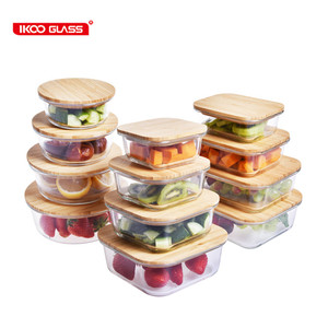 New design Borosilicate Glass Food Storage Container with Airtight Bamboo lid/Bento Lunch Box