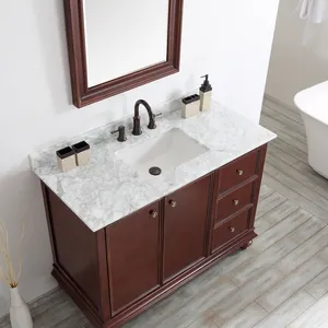 仿古欧式红橡木定制浴室梳妆台，带洗手盆
