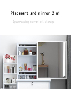 Tocador Moderno con Espejo LED para Dormitorio de Mujer, con Almacenamiento, Panel de Madera MDF, Blanco, Mueble de Hotel para Maquillaje y Peinado - Product Image 4