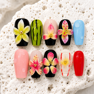 <span class=keywords><strong>Uñas</strong></span> Postizas de Lujo Premium Hechas a Mano con Flores Tropicales en 3D, <span class=keywords><strong>Uñas</strong></span> Acrílicas Reutilizables de Forma Cuadrada Corta, <span class=keywords><strong>Uñas</strong></span> Falsas Personalizadas al por Mayor - Product Image 5