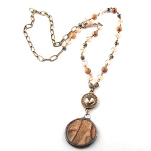 Donne di Etnia Collana di Pietra Naturale Pic Diaspro Dalmata e Vetro Rosario Catena Dichiarazione di Pietra Rotonda Della Discoteca Del Pendente Della Collana - Product Image 4