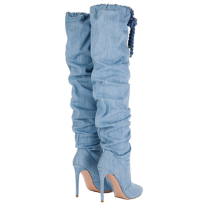 <span class=keywords><strong>Bottes</strong></span> asymétriques à talons hauts en couleur bleu pour femme, collection hiver, design asymétrique - Product Image 4