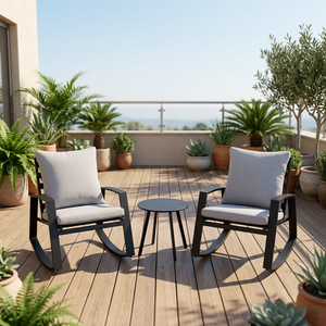 Silla Mecedora Moderna de Alta Gama con Estructura de Aluminio para Exteriores, con Cojín Gris, Muebles de Jardín para Villa, Patio, Piscina - Product Image 2