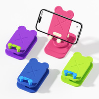 Soporte de teléfono flexible con diseño de conejo y oso de dibujos animados, personalizado con logotipo, venta al por mayor, para uso en escritorio, plegable y giratorio.