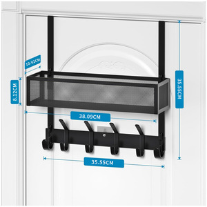Over Door Storage Rack With <b>Hooks</b> White Rectangle Multi-purpose Moisture-proof No-drill Installation For Entryway Bathroom - Product Image 2