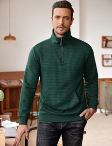 Automne gaufré hommes quart Zip demi zip sweat à manches longues impression personnalisée broderie pull décontracté sweats à capuche avec poche - Product Image 2