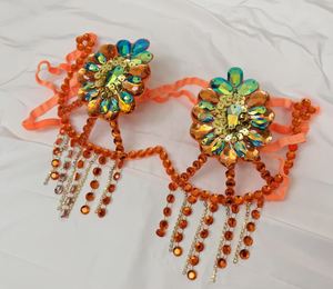 Reggicalze in filo metallico con perline per Samba, Carnevale, EDC, Rave, Passista, Pageant, Cabaret, Teatro di Broadway, Mardi Gras, Vegas, Performance da Showgirl - Product Image 2