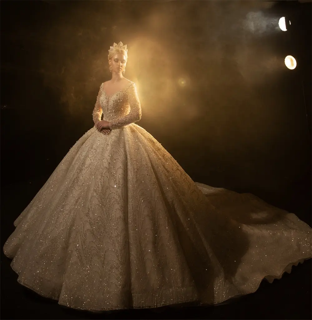 Am1184 Latest Wedding Dress Designs Luxury Bridal Dresses Beaded Chiffon Sequins Plus Size Wedding Dresses