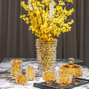 Vase à fleurs en <span class=keywords><strong>verre</strong></span> soufflé à la main, cylindrique <span class=keywords><strong>et</strong></span> lourd, avec centre de table sculptural en or champagne, vase décoratif de luxe fait main - Product Image 3