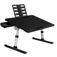 Bureau en cuir PU pour ordinateur portable, plateau de lit, Table réglable en hauteur et en Angle, bureau assis et debout avec tiroir porte-livre