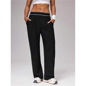 Pantalon de survêtement large pour femme, taille haute élastique, décontracté, ample, avec poches, en tissu tricoté respirant - Product Image 2