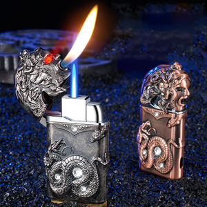 Debang dập nổi Medusa nhẹ hơn kim loại đôi lửa nhẹ hơn sáng tạo trực tiếp <span class=keywords><strong>Windproof</strong></span> mở ngọn lửa chuyển đổi Thuốc lá nhẹ hơn - Product Image 1