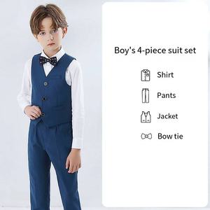 Ensemble de <span class=keywords><strong>costume</strong></span> formel 4 pièces pour garçons élégants gilets sur mesure noirs et blancs avec nœuds papillon tenue de garçon à fleurs pour les mariages et les événements - Product Image 5
