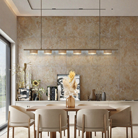 Lustre Minimaliste en Travertin pour Salle à Manger, Style Wabi-Sabi, Pierre Jaune, Suspension LED Rectangulaire, Luminaire Central pour Îlot de Cuisine, Restaurant