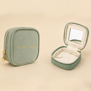Astuccio da Viaggio Portatile in Velluto con Cerniera per Cosmetici, Specchio Integrato, Logo Personalizzabile, Organizer per Anelli e Orecchini, <span class=keywords><strong>Trousse</strong></span> Toilette Donna - Product Image 1