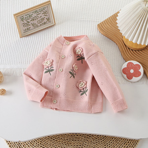 Cardigan à col rond pour fillettes Danny D, manches longues, boutonné, motif floral, 95% coton, 5% nylon, vêtement d'extérieur, boléro, shrug - Product Image 4