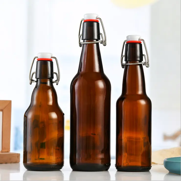 330 ml琥珀色のガラス瓶ビール瓶スイングフリップトップ付きクラフトビール用小型ボトル