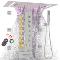 Système de douche de luxe doré pour l'Amérique du Nord avec jets latéraux, ensemble de douche pluie et douche de plafond LED