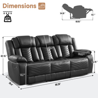 Canapé multifonctionnel 6 places en cuir avec fonction massage, console centrale extensible en bois, porte-gobelets audio, pour salon et maison