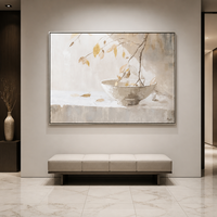 Tableau sur toile style Wabi-Sabi moderne, diptyque zen bol et branche pour décoration intérieure minimaliste