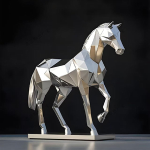 Escultura Moderna de Caballo Geométrico en Acero Inoxidable, Pieza de Arte Abstracto para Decoración Contemporánea del Hogar u Oficina, Tamaño Personalizado - Product Image 5