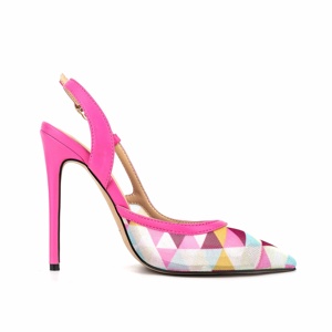 Été Sexy Talons fins Femmes Pompes Chaussures Pointed Toe Fashion Colorful Argyle Checks Patterns Ladies Slingbacks Party Sandals - Product Image 4