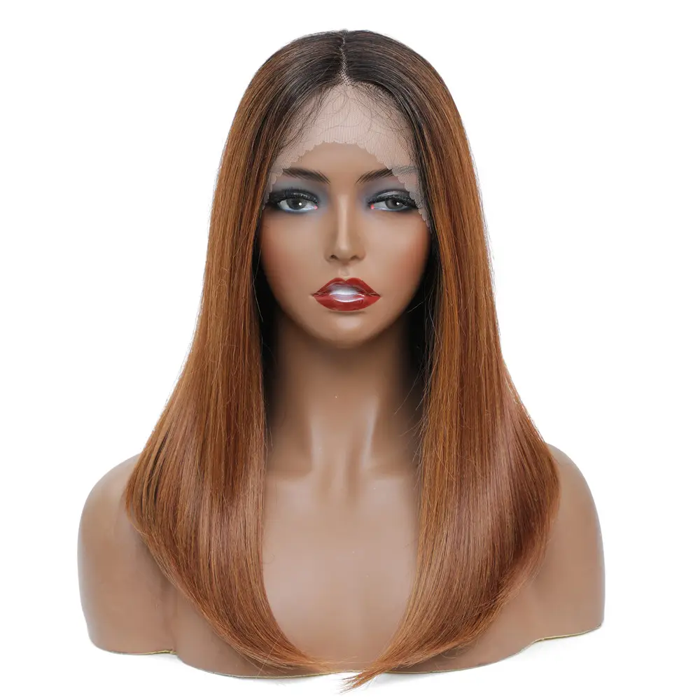 X-TRESS Black Women's Hairstyle Bob Straight Synthetic Lace Front Wigs Ombre Brown Super Soft Natural Hair Wig With Baby Hair