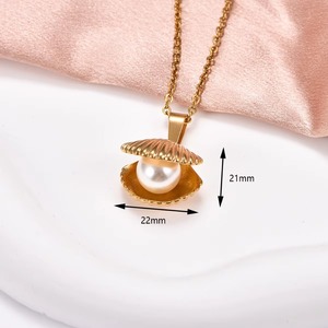 Collier pendentif coquillage en acier inoxydable plaqué or avec perles et breloques pour femme, accessoire de bijoux d'été pour la plage - Product Image 2