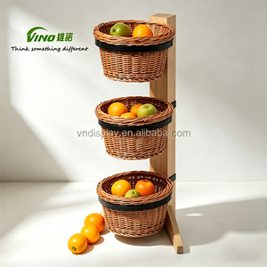 vegetable fruit banana tower 3 tiers wood <b>display</b> three tier fruit <b>basket</b> stand freestanding - Product Image 3