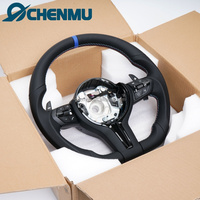 VENTE FLASH Volant de voiture en cuir pleine fleur à fond plat pour BMW E81 E82 E87 E88 E90 E91 E92 E93 E84 E70 E71 E89 avec bande bleue