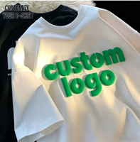 T-shirt Classique 100% Coton Grammage Lourd Impression 3D en Relief Logo Personnalisé en Mousse Impression 3D en Relief sur Écran pour Hommes