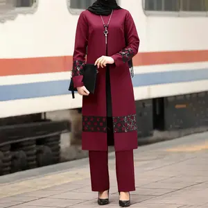 Yibaoli制造商baju kurung马来西亚两件套上衣和裤子套装女性穆斯林