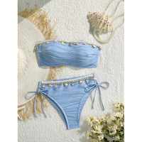 Disesuaikan grosir Bikini warna Solid seksi atasan Tube Shell pantai resor baju renang Bikini pakaian renang pinggang tinggi