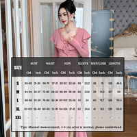 ZYHT 20921 Nouvelle Robe Longue Rose à Volants et Col en V en Coton Extensible Coupe Sirène pour Femme, Taille Naturelle Printemps