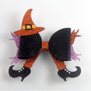 Halloween pumpkin hat hair bows glitter small leather shoes hair clip for girls