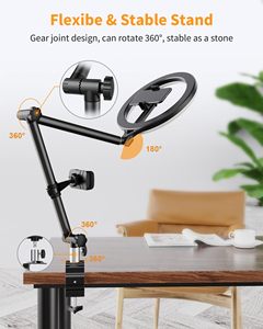 Đèn Vòng 10 ''có chân đế, giá đỡ điện thoại & kẹp cho bàn, giá treo camera trên cao, Chụp Ảnh/Trang điểm/Video phát trực tiếp/<span class=keywords><strong>Youtube</strong></span> - Product Image 2