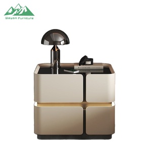 Wayon Lüks Şampanya Altın Akıllı Komodin Kablosuz Şarjlı Cam Üstlü 2 Çekmeceli LED Başucu Sehpası - Product Image 5