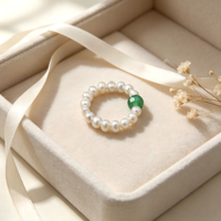 Süßwasserperlen-Stretchring mit grüner Achatperle, verstellbarer elastischer Perlen-Fingerring, eleganter stapelbarer Schmuck