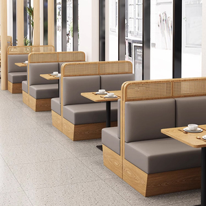 Bắc Âu Nhật Bản Phong Cách Thương mại đồ nội thất Set rắn gỗ mây thức ăn nhanh da <span class=keywords><strong>sofa</strong></span> gian hàng nhà hàng bàn ăn và ghế - Product Image 4