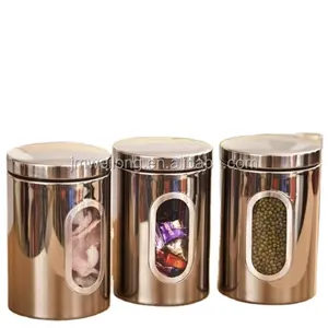 Set 3 Stainless Steel Tabung Set Gula Cokelat Kehitaman Teh Canister Wadah Makanan Toples