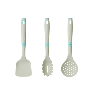 Set di utensili da cucina H&H in tre pezzi: spatola, pinze e cucchiaio forato - Product Image 1