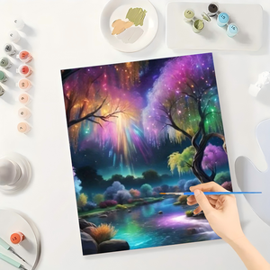 Kit de peinture par numéros de paysage fantastique pour <span class=keywords><strong>adultes</strong></span>-Aurore colorée et forêt magique 16x20 pouces, cadeaux d'art sans cadre - Product Image 3