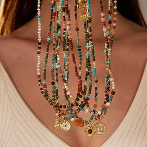 Collana di gioielli con pietre preziose naturali fatte a mano collana di gioielli con catena in acciaio inossidabile Non appannata collana di ciondolo in pietra occhio di tigre per le donne - Product Image 6