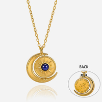 Collar con Colgante Giratorio de Sol y Luna en Acero Inoxidable Chapado en Oro de 18K con Lapislázuli Natural, Joyería J&D para Mujer