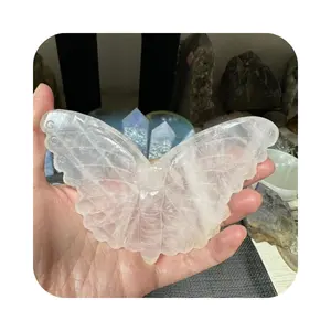 best selling Crystal Crafts Butterfly Wings Natural reiki mineral rose Quartz Wings With Metal Stand For tabled Decorations