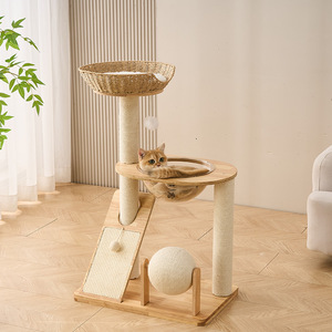 Árbol para Gatos de Madera Maciza de 4 Niveles, Poste Rascador Resistente, Estructura para Escalar para Gatos de Uso Doméstico - Product Image 4